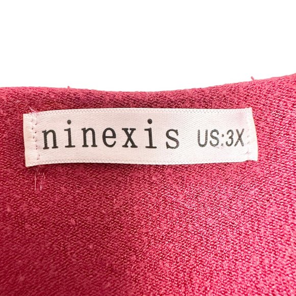Ninexis Sweater Womens 3X Deep Red V-neck Drop Shoulder 3/4 Sleeve Side Slits - Picture 4 of 7